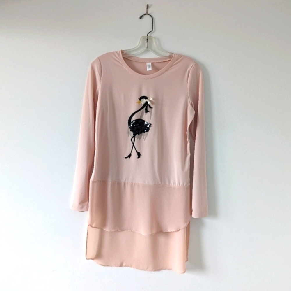 Women's Embellished Flamingo Tunic Top - Blush Pink - Size Medium Swiftie